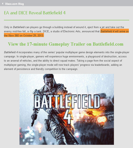 Battlefield 4 выйдет на Xbox 360 29 октября 2013?!